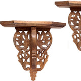 Set of 2 Boho Chic Carved Wood Wall Shelves