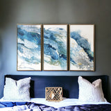 Abstract Blues with Gold Framed Canvas Wall Art