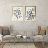 Two Piece Grey Leaves Framed Wall Art