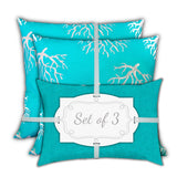 Set Of Three 19" X 19" Ocean Blue And White Zippered Coastal Throw Indoor Outdoor Pillow Cover