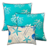 Set Of Three 19" X 19" Ocean Blue And White Zippered Nautical Throw Indoor Outdoor Pillow Cover