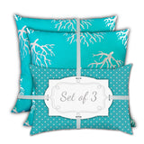 Set Of Three 19" X 19" Ocean Blue And White Zippered Nautical Throw Indoor Outdoor Pillow Cover