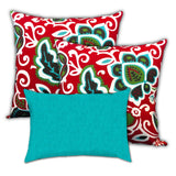 Set Of Three 19" X 19" Turquoise And Green Zippered Floral Throw Indoor Outdoor Pillow Cover