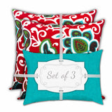 Set Of Three 19" X 19" Turquoise And Green Zippered Floral Throw Indoor Outdoor Pillow Cover