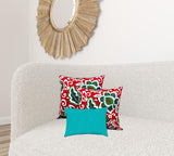 Set Of Three 19" X 19" Turquoise And Green Zippered Floral Throw Indoor Outdoor Pillow Cover