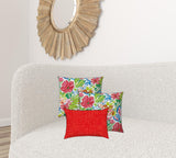 Set Of Three 19" X 19" Red And White Zippered Floral Throw Indoor Outdoor Pillow Cover