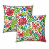 Set Of Three 19" X 19" Red And White Zippered Floral Throw Indoor Outdoor Pillow Cover