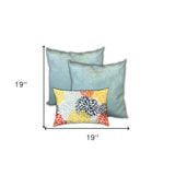 Set Of Three 19" X 19" Ocean Blue And White Zippered Polka Dots Throw Indoor Outdoor Pillow Cover