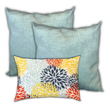 Set Of Three 19" X 19" Seafoam And White Zippered Floral Throw Indoor Outdoor Pillow Cover