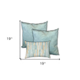 Set Of Three 19" X 19" Seafoam And White Zippered Floral Throw Indoor Outdoor Pillow Cover