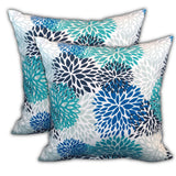 Set Of Three 19" X 19" Ocean Blue And White Zippered Floral Throw Indoor Outdoor Pillow Cover