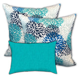 Set Of Three 19" X 19" Blue And White Zippered Floral Throw Indoor Outdoor Pillow Cover