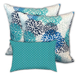 Set Of Three 19" X 19" Blue And White Zippered Floral Throw Indoor Outdoor Pillow Cover