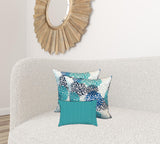 Set Of Three 19" X 19" Blue And White Zippered Floral Throw Indoor Outdoor Pillow Cover