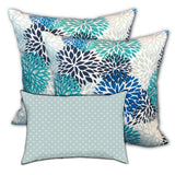 Set Of Three 19" X 19" Blue And White Zippered Floral Throw Indoor Outdoor Pillow Cover