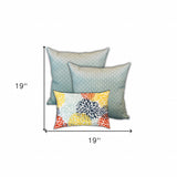 Set Of Three 19" X 19" Seafoam And White Zippered Floral Throw Indoor Outdoor Pillow Cover