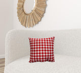 17" X 17" Red Gray And White Zippered 100% Cotton Plaid Throw Pillow Cover