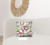 20" X 20" Red Gray And White Zippered 100% Cotton Abstract Throw Pillow Cover