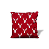 17" X 17" Red Gray And White Reindeer Zippered 100% Cotton Animal Print Throw Pillow Cover