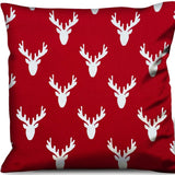 17" X 17" Red Gray And White Reindeer Zippered 100% Cotton Animal Print Throw Pillow Cover