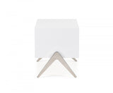 Modern Silky White Nightstand with One Drawer and Steel Legs