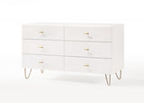 51" White Manufactured Wood Six Drawer Double Dresser