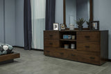 65" Walnut Solid Wood Six Drawer Double Dresser