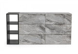 63" Grey Faux Marble and Black Wood Six Drawer Double Dresser