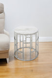 Stylish Silver And White Marble Round Geometric End or Side Table