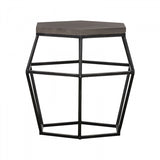 Modern Gray Concrete and Black Metal Hexagonal End Table