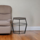 Modern Gray Concrete and Black Metal Hexagonal End Table