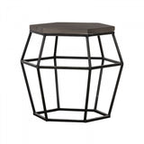 Modern Gray Concrete and Black Metal Hexagonal End Table