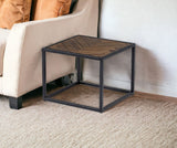 Modern Rustic Brown and Black Chevron Wood and Metal End Table