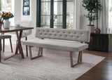 63" Gray and Brown Upholstered Linen Blend Dining Bench