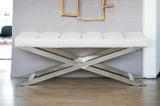 47" White and Silver Upholstered Faux Leather Dining Bench