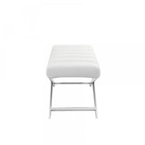 47" White and Silver Upholstered Faux Leather Dining Bench