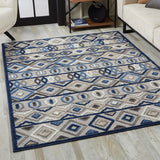 5' X 7' Blue And Gray Abstract Stain Resistant Indoor Outdoor Area Rug