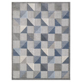 3' X 5' Blue And Gray Geometric Stain Resistant Indoor Outdoor Area Rug