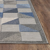 5' X 7' Blue And Gray Geometric Stain Resistant Indoor Outdoor Area Rug