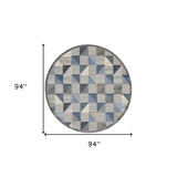 8' Round Blue And Gray Round Geometric Stain Resistant Indoor Outdoor Area Rug