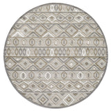 8' Round Gray And Ivory Round Southwestern Stain Resistant Indoor Outdoor Area Rug