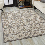 8' Round Gray And Ivory Round Southwestern Stain Resistant Indoor Outdoor Area Rug