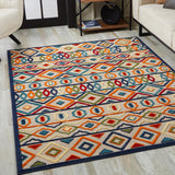 2' X 4' Ivory And Blue Southwestern Stain Resistant Indoor Outdoor Area Rug