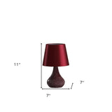 11" Red Table Lamp With Burgundy Globe Shade