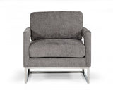 Stylish Dark Grey Velvet And Steel Chair