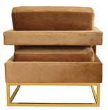 Stylish Camel Velvet And Gold Steel Chair