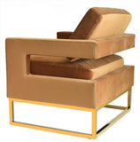 Stylish Camel Velvet And Gold Steel Chair