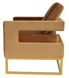 Stylish Camel Velvet And Gold Steel Chair