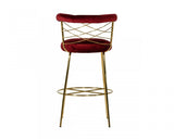 30" Red And Gold Velvet And Steel Low Back Bar Height Bar Chair