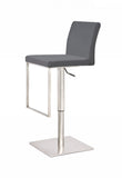 37" Gray And Silver Faux Leather And Stainless Steel Swivel Low Back Adjustable Height Bar Chair